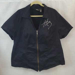 Harley Davidson 2w black zip down SS Top